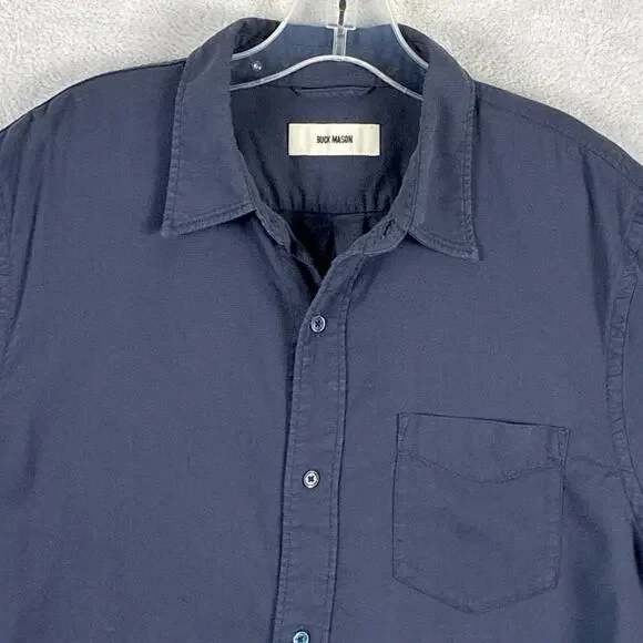 Buck Mason Shirt Mens L Draped Twill One Pocket Blue Preppy Classic Huckberry - Picture 2 of 8